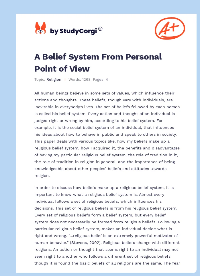 A Belief System From Personal Point of View. Page 1