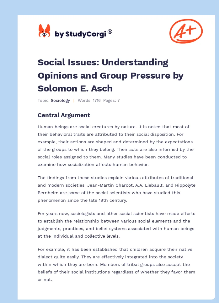 Social Issues: Understanding Opinions and Group Pressure by Solomon E. Asch. Page 1