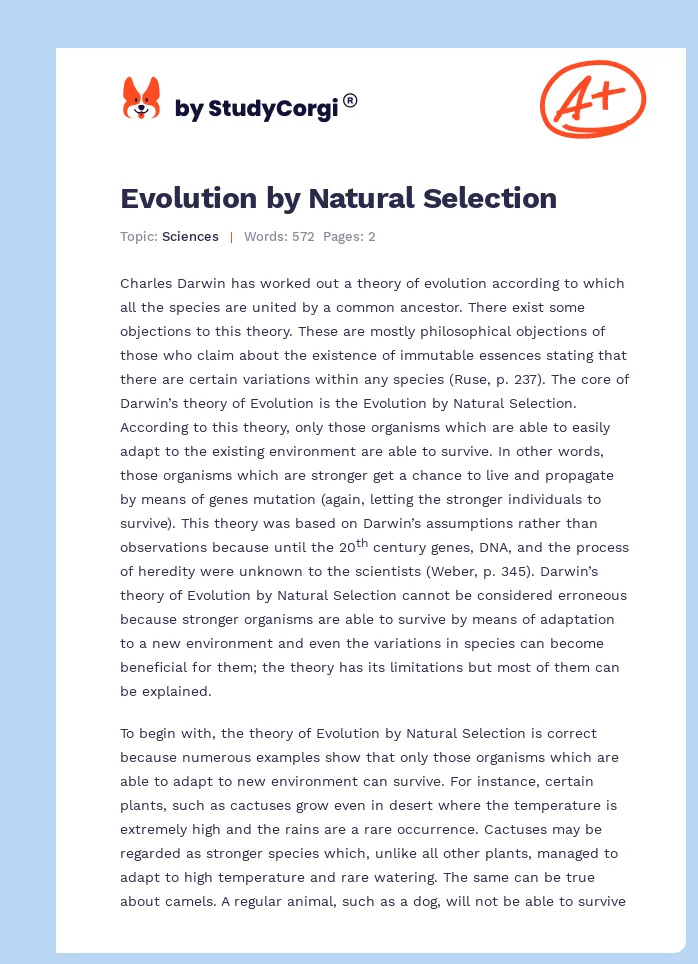 Evolution by Natural Selection. Page 1