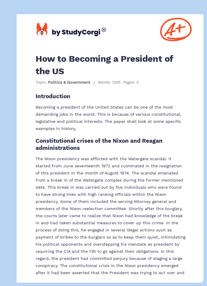 How to Becoming a President of the US. Page 1