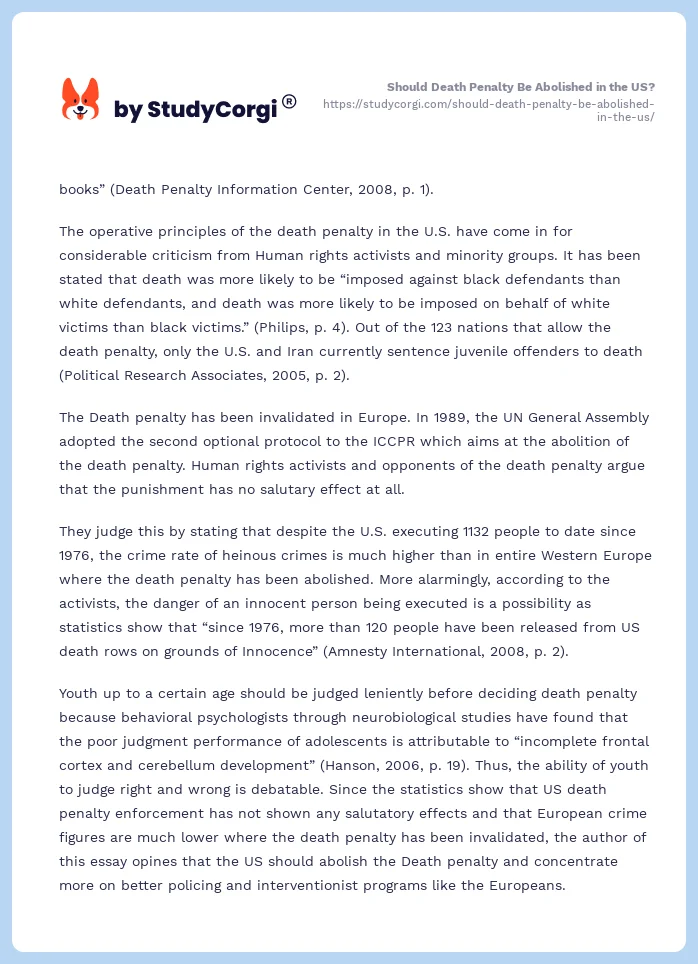 Should Death Penalty Be Abolished in the US?. Page 2