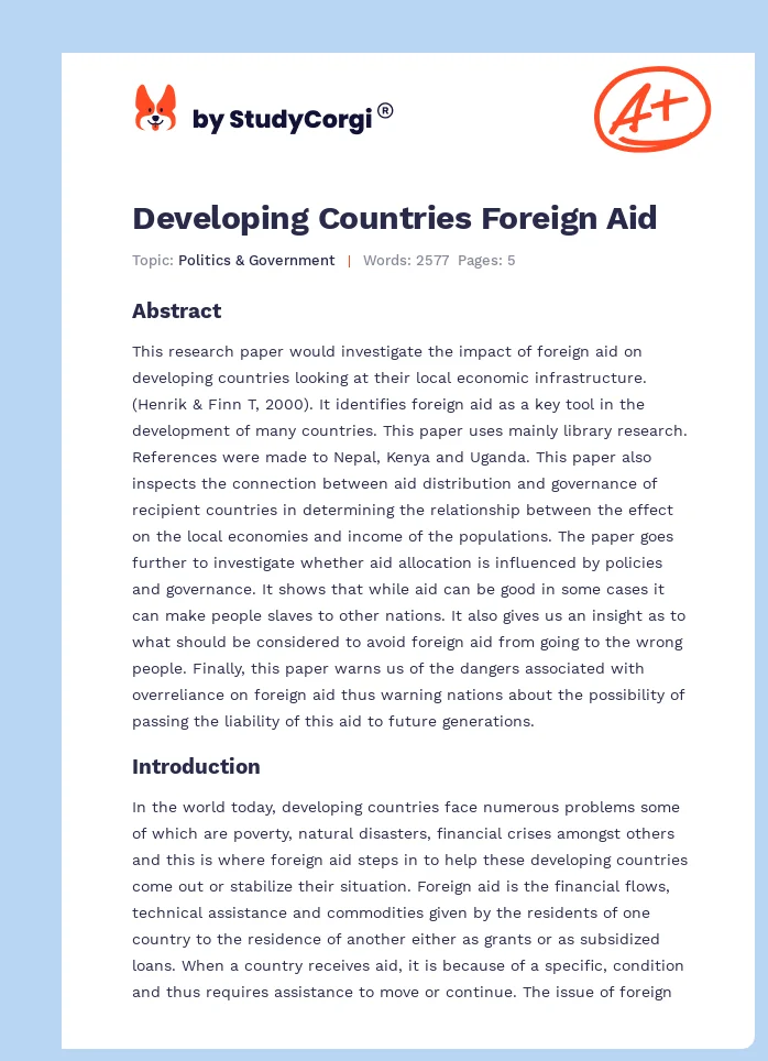 Developing Countries Foreign Aid. Page 1
