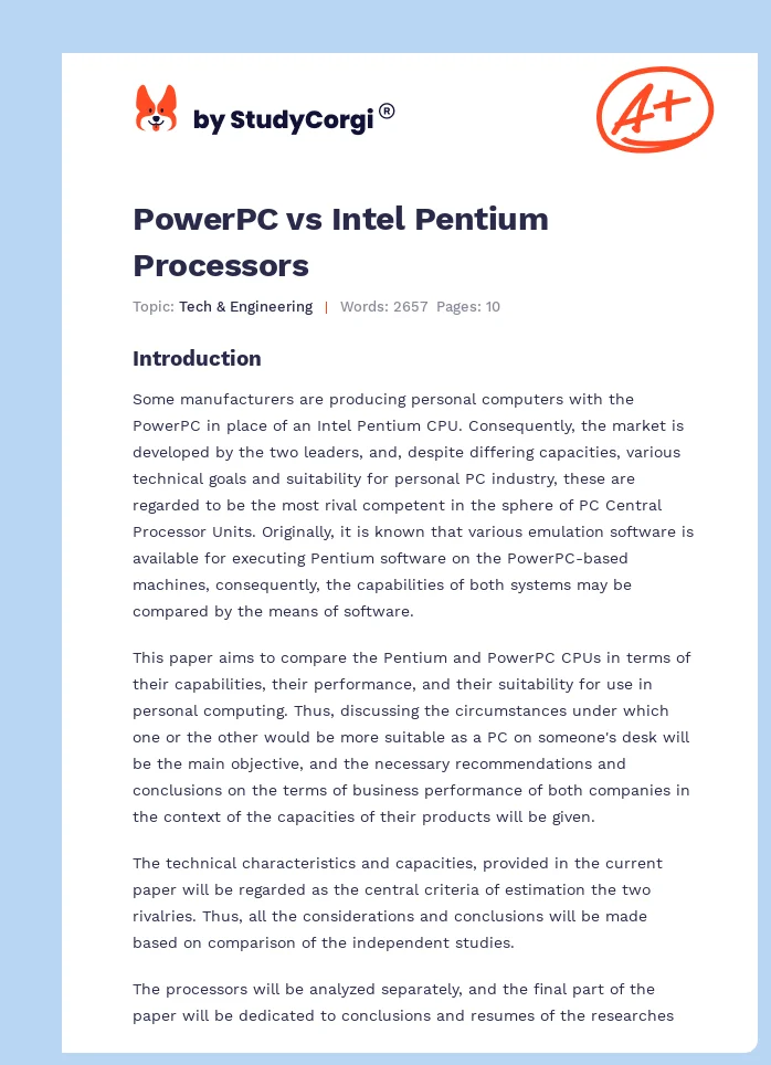 PowerPC vs Intel Pentium Processors. Page 1