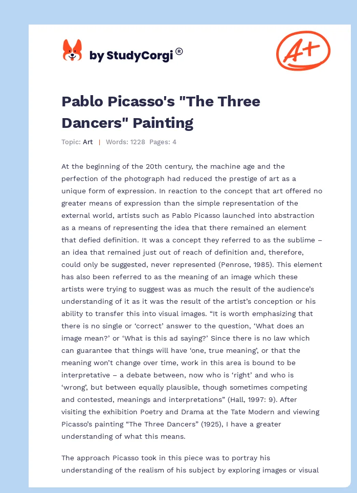 Pablo Picasso's "The Three Dancers" Painting. Page 1