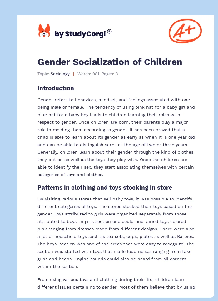 Gender Socialization of Children. Page 1