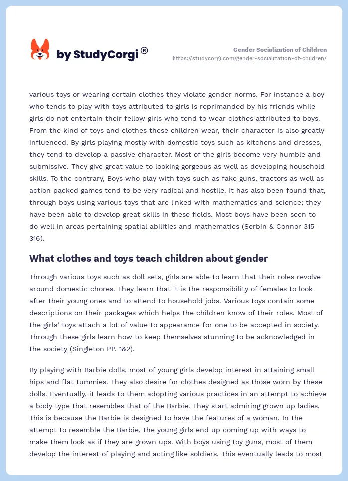 Gender Socialization of Children. Page 2