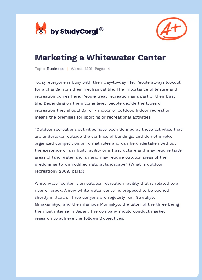 Marketing a Whitewater Center. Page 1