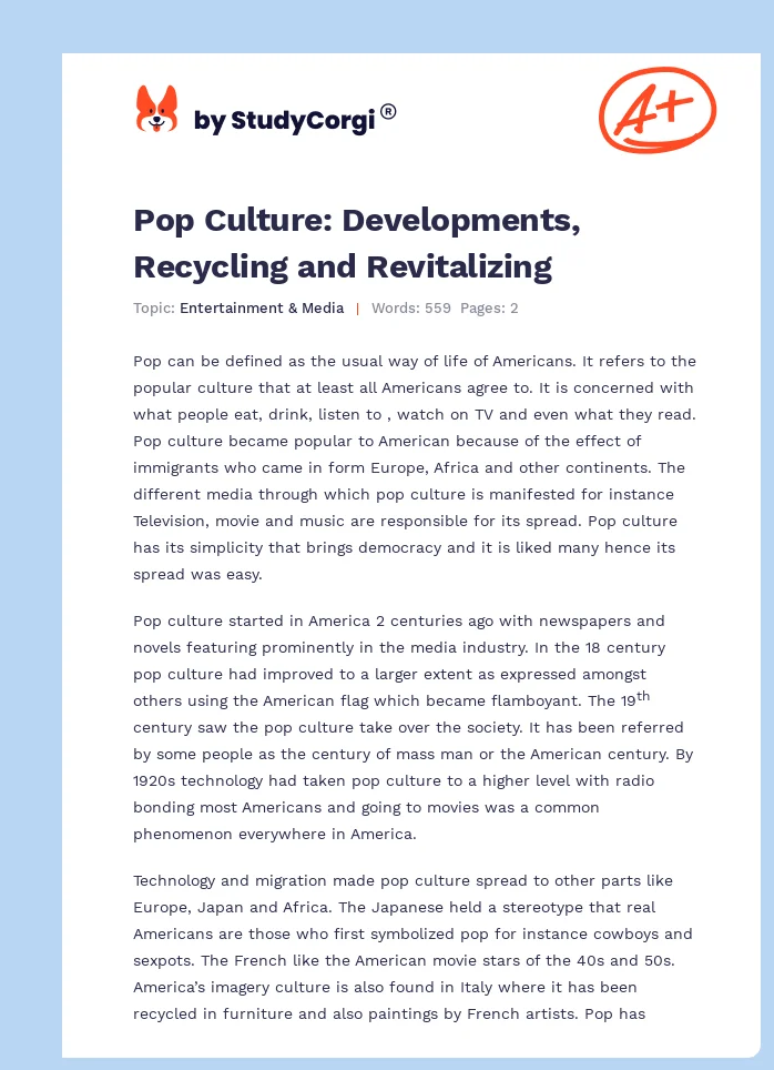 Pop Culture: Developments, Recycling and Revitalizing. Page 1