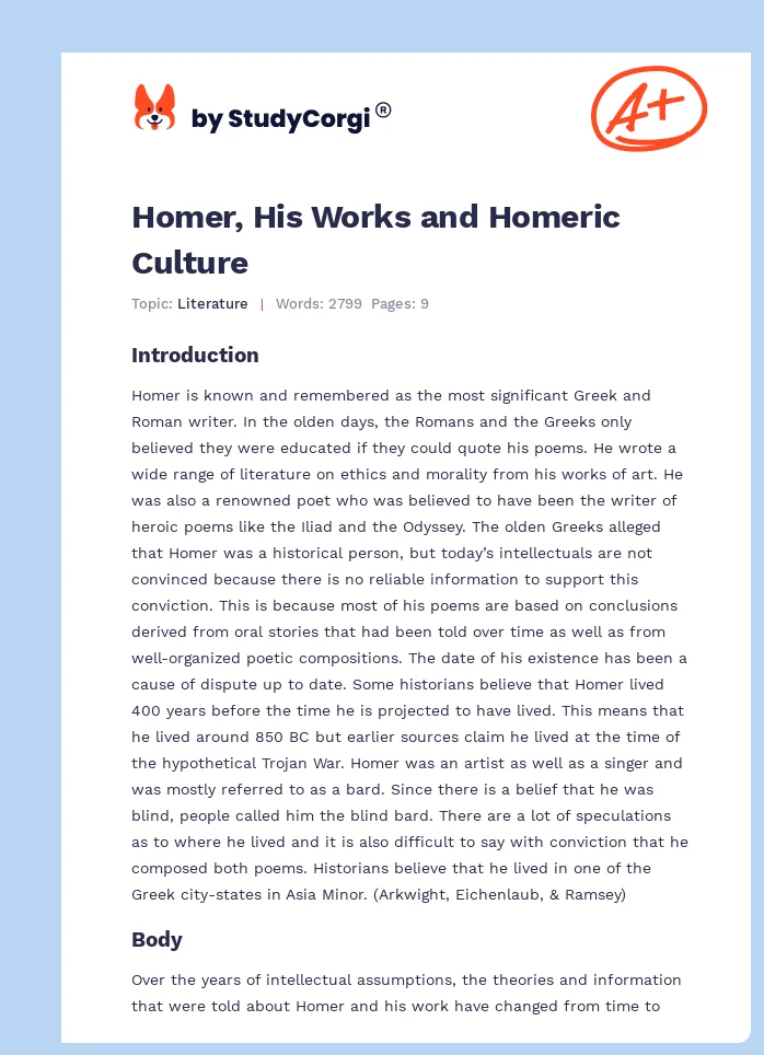 Homer, His Works and Homeric Culture. Page 1