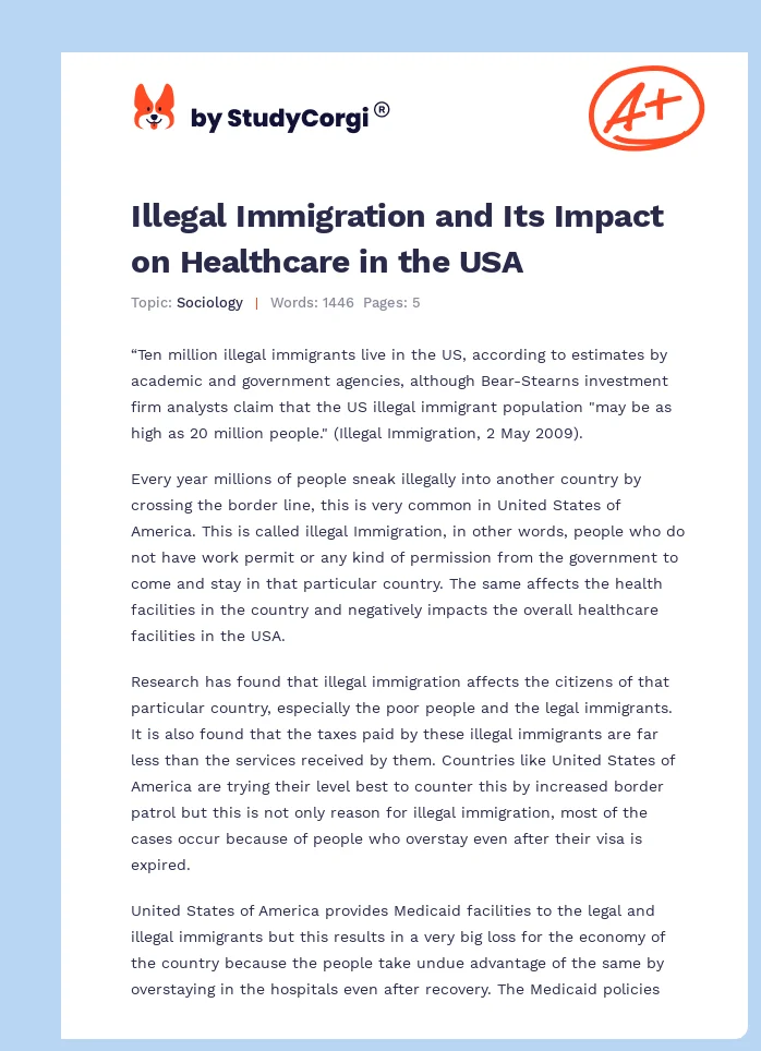 Illegal Immigration and Its Impact on Healthcare in the USA. Page 1