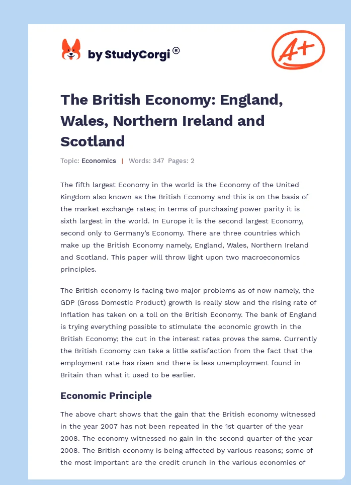 The British Economy: England, Wales, Northern Ireland and Scotland. Page 1