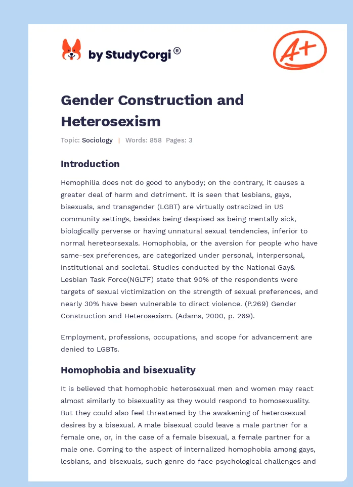 Gender Construction and Heterosexism. Page 1
