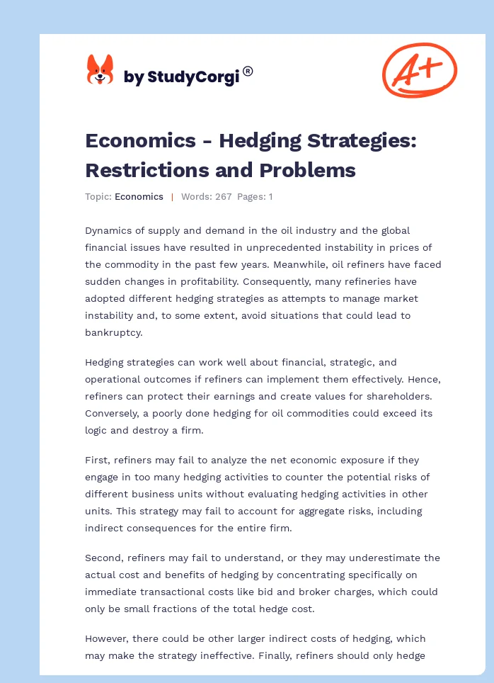 Economics - Hedging Strategies: Restrictions and Problems. Page 1