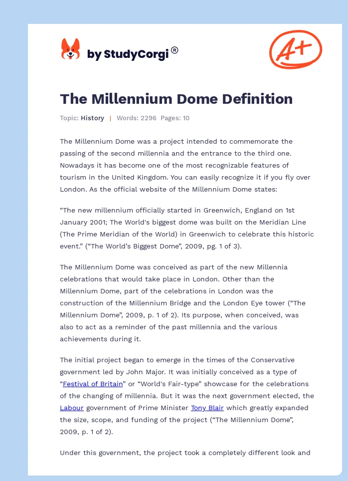 The Millennium Dome Definition. Page 1
