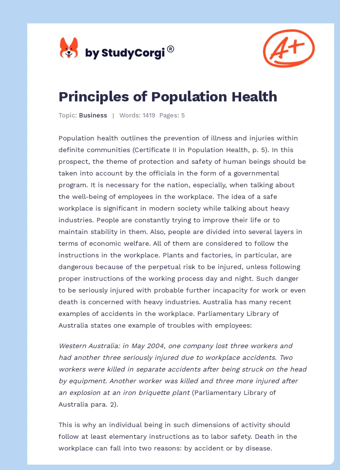 Principles of Population Health. Page 1