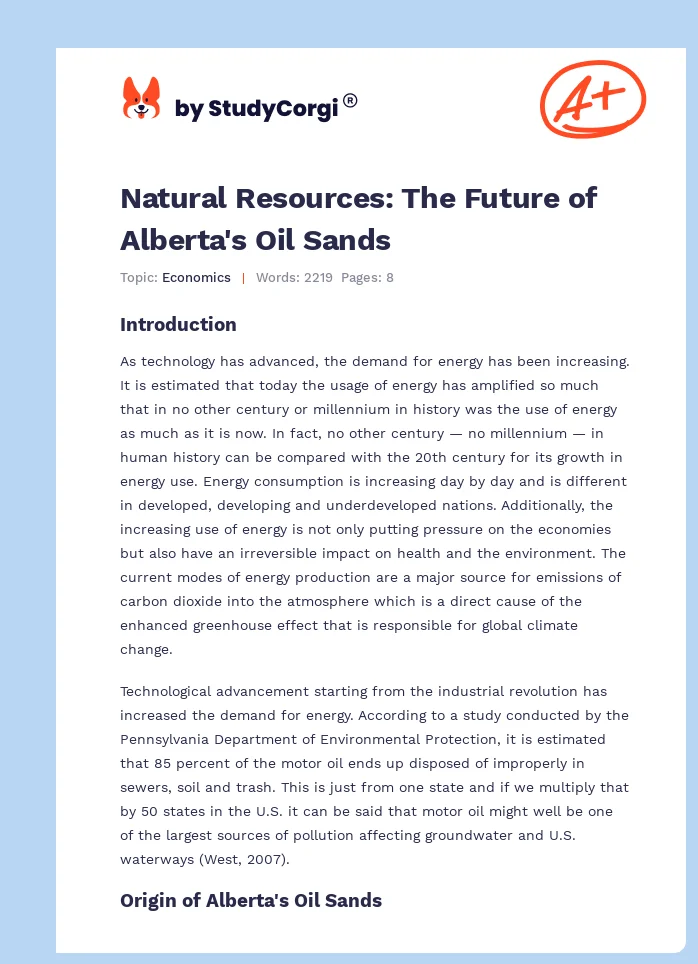 Natural Resources: The Future of Alberta's Oil Sands. Page 1
