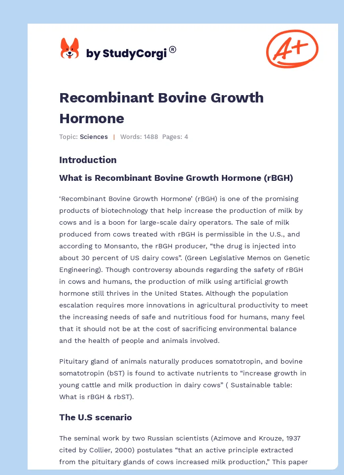 Recombinant Bovine Growth Hormone. Page 1