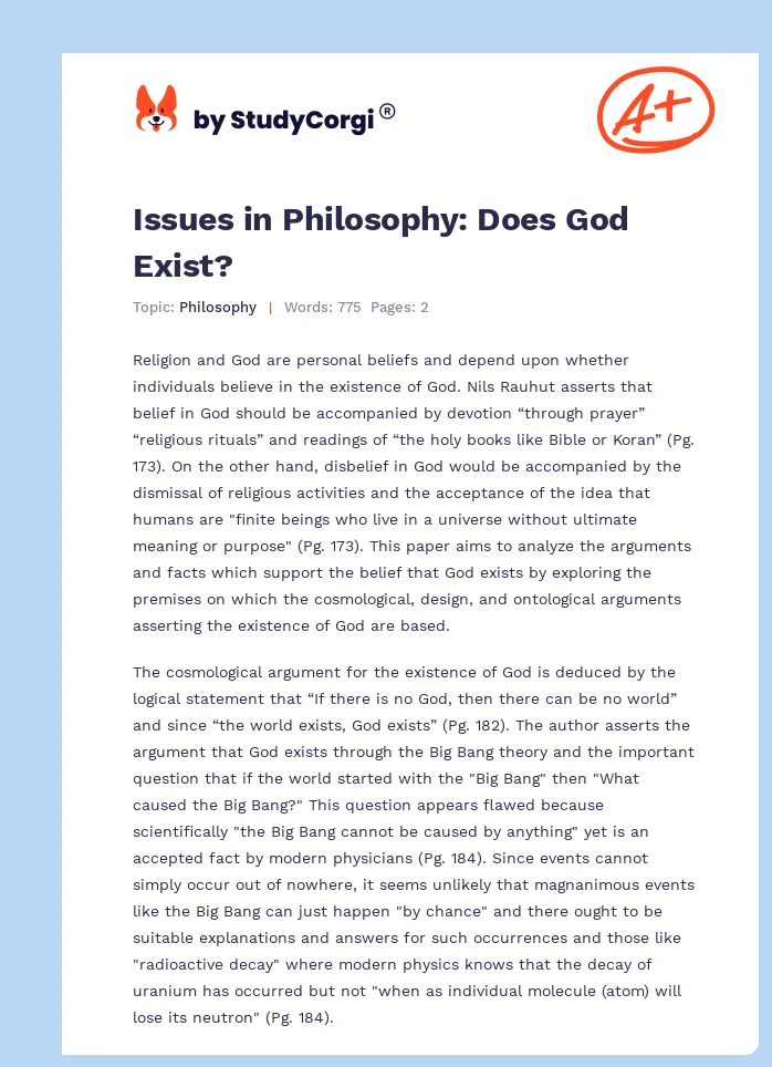 Issues in Philosophy: Does God Exist?. Page 1