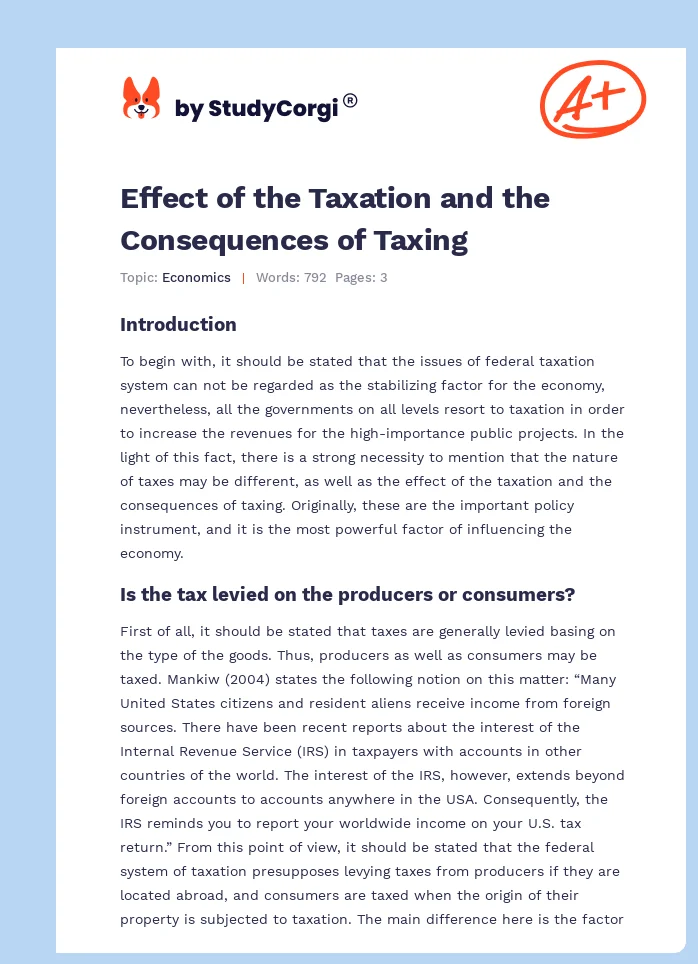 Effect of the Taxation and the Consequences of Taxing. Page 1