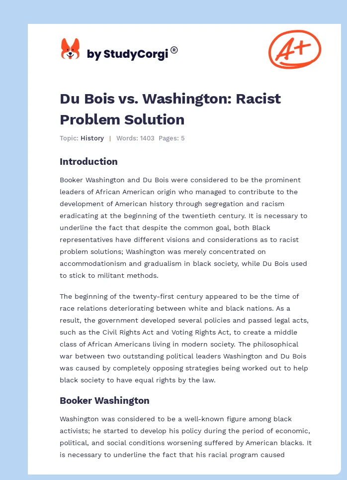 Du Bois vs. Washington: Racist Problem Solution. Page 1
