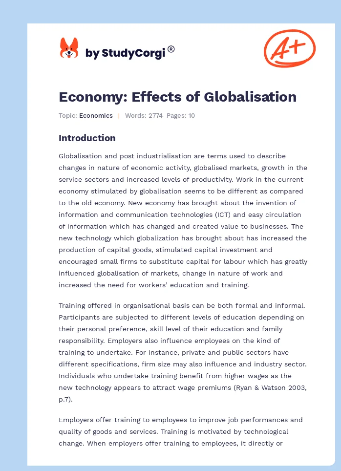 Economy: Effects of Globalisation. Page 1