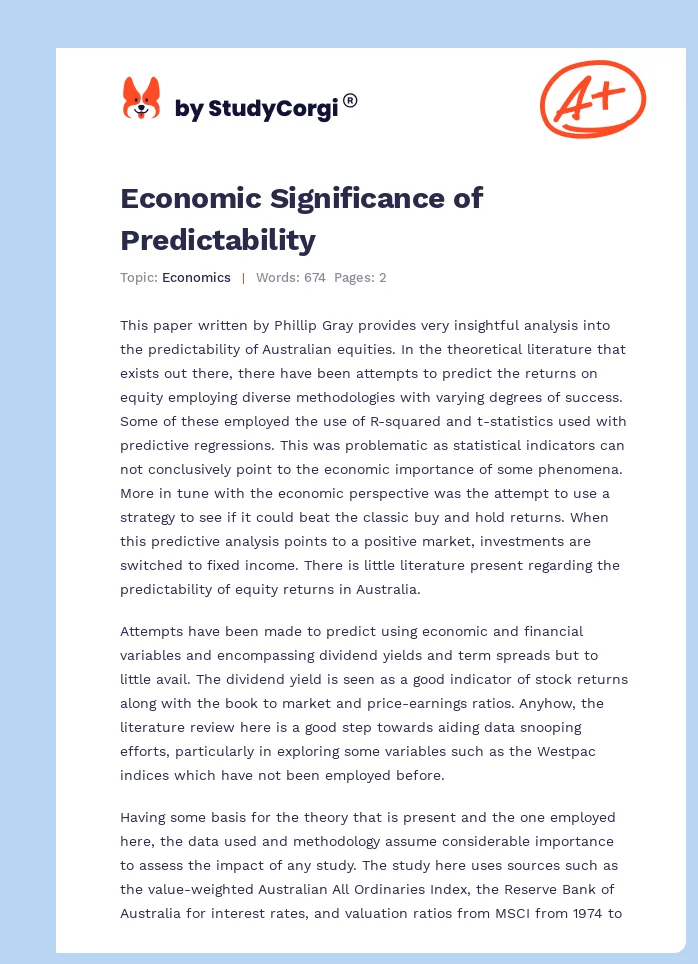 Economic Significance of Predictability. Page 1