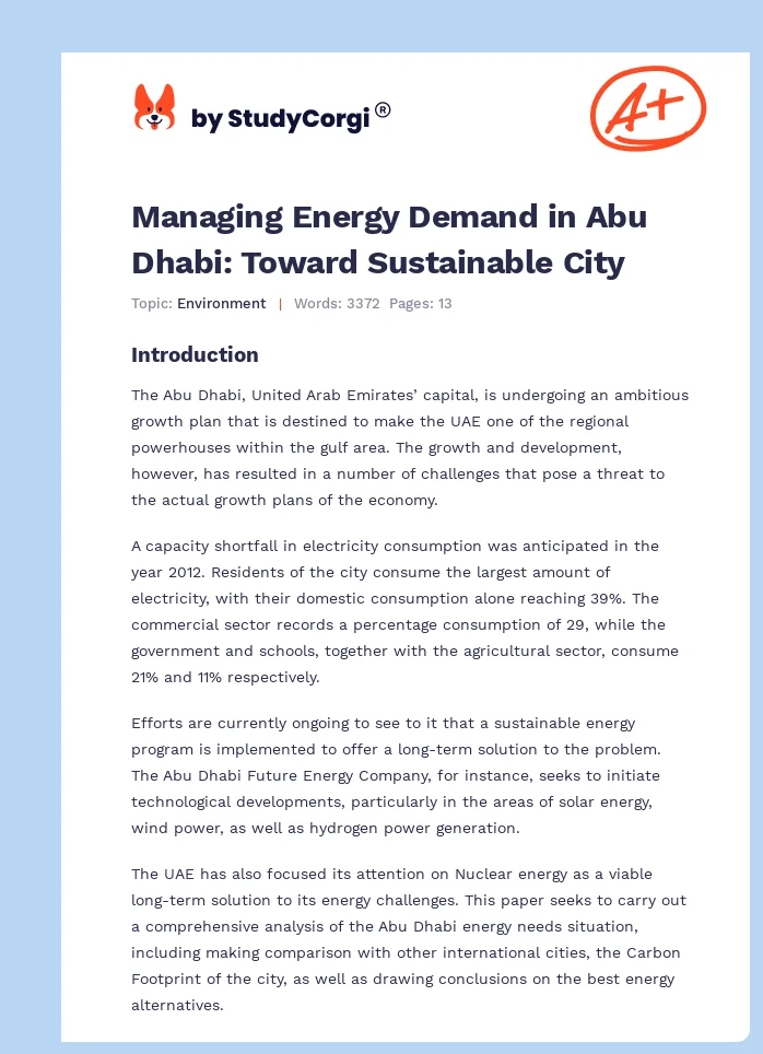 Managing Energy Demand in Abu Dhabi: Toward Sustainable City. Page 1
