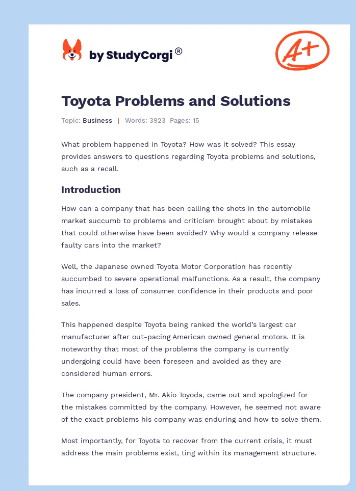Toyota Problems and Solutions. Page 1