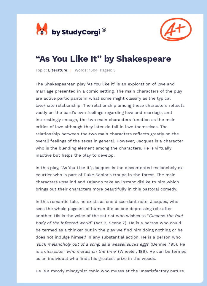 “As You Like It” by Shakespeare. Page 1