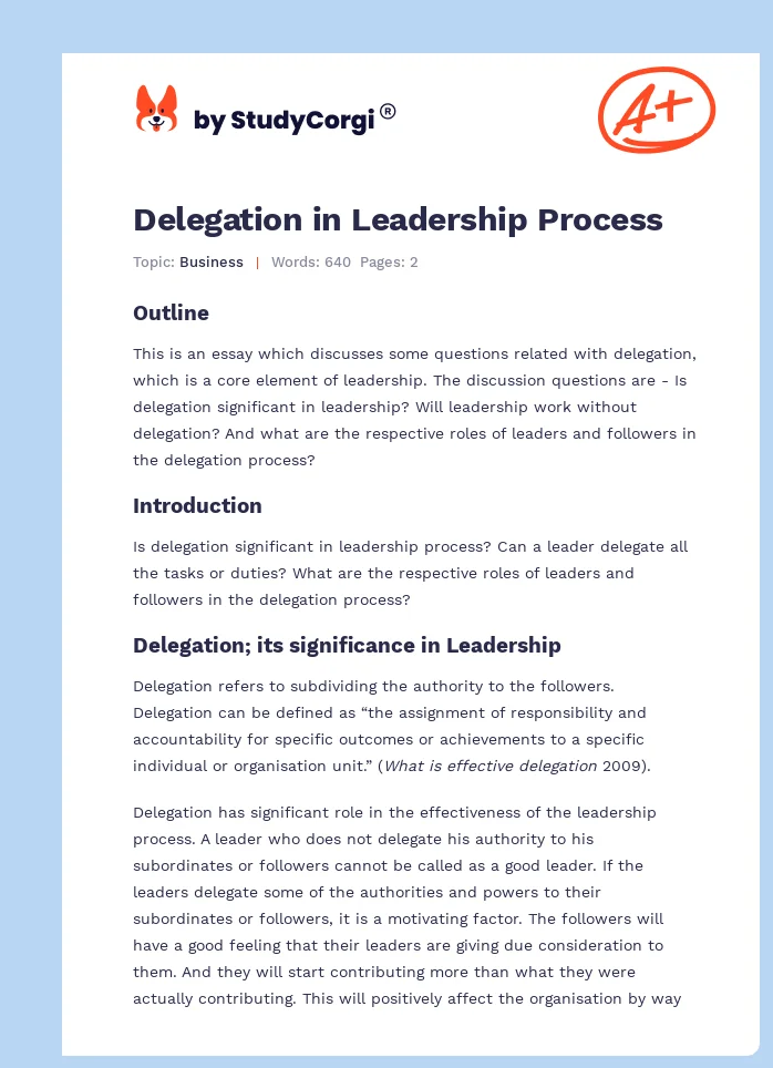 Delegation in Leadership Process. Page 1