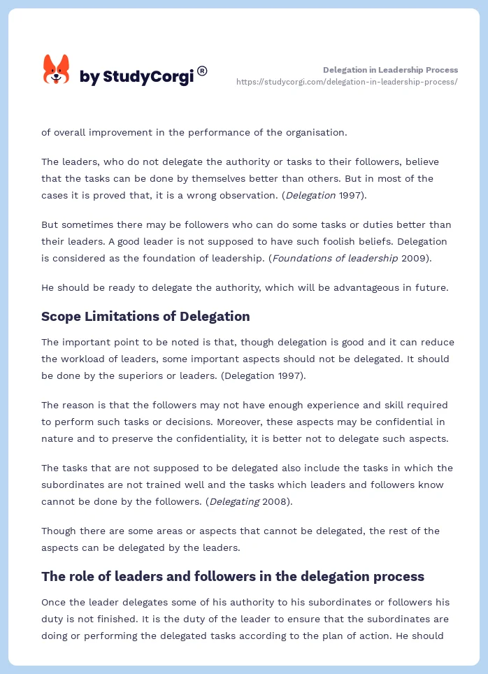 Delegation in Leadership Process. Page 2