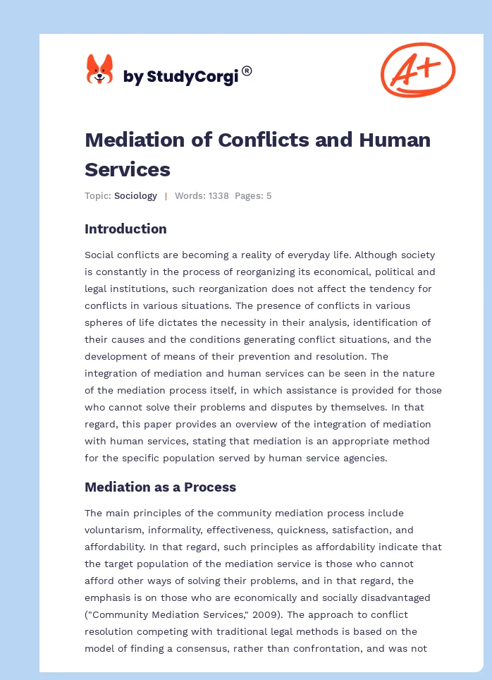 Mediation of Conflicts and Human Services. Page 1