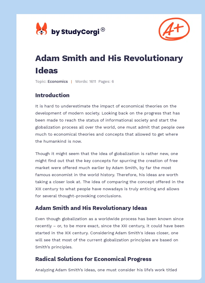 Adam Smith and His Revolutionary Ideas. Page 1