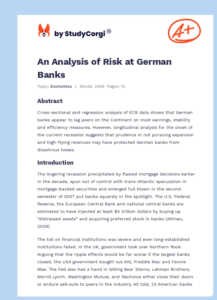 An Analysis of Risk at German Banks. Page 1