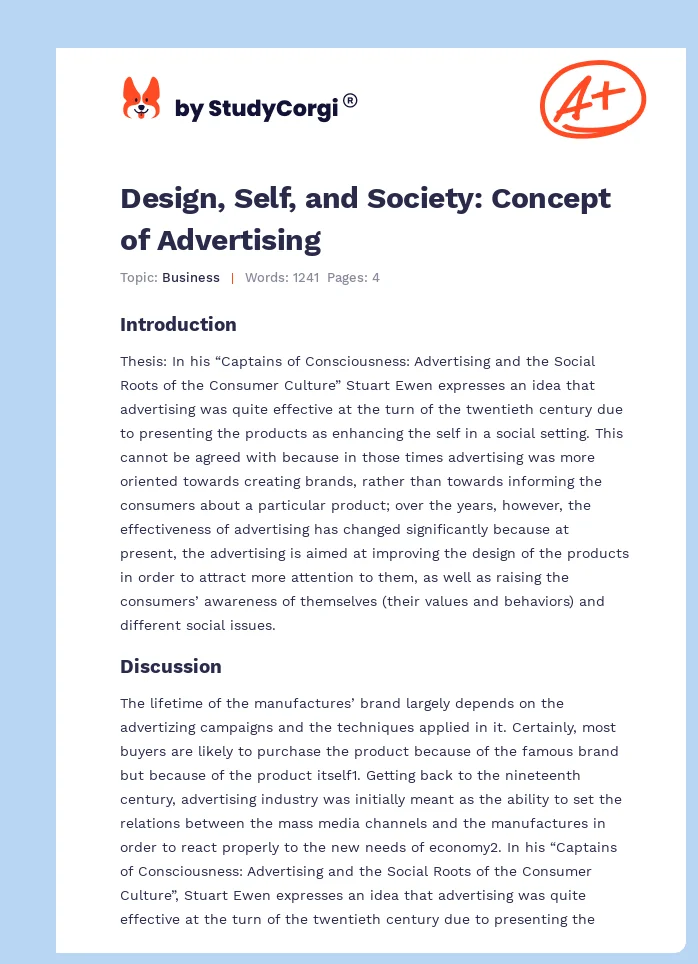 Design, Self, and Society: Concept of Advertising. Page 1