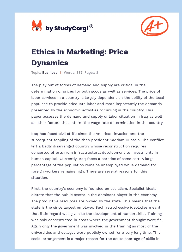 Ethics in Marketing: Price Dynamics. Page 1