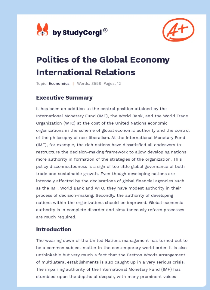 Politics of the Global Economy International Relations. Page 1