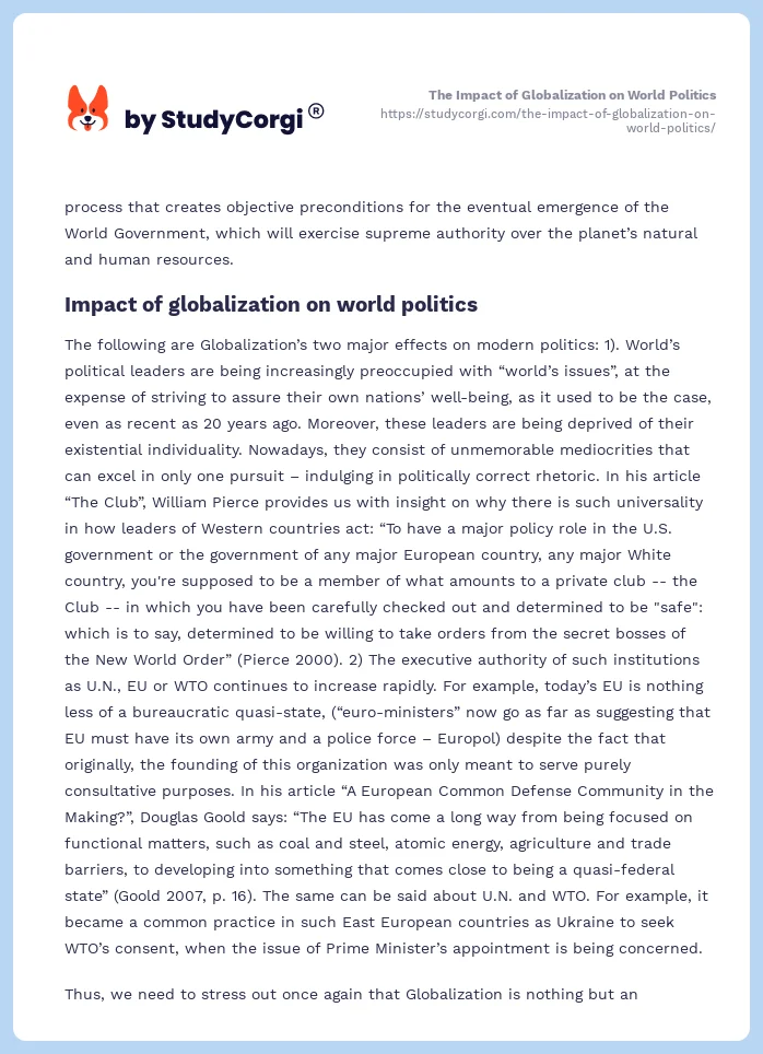 The Impact of Globalization on World Politics. Page 2