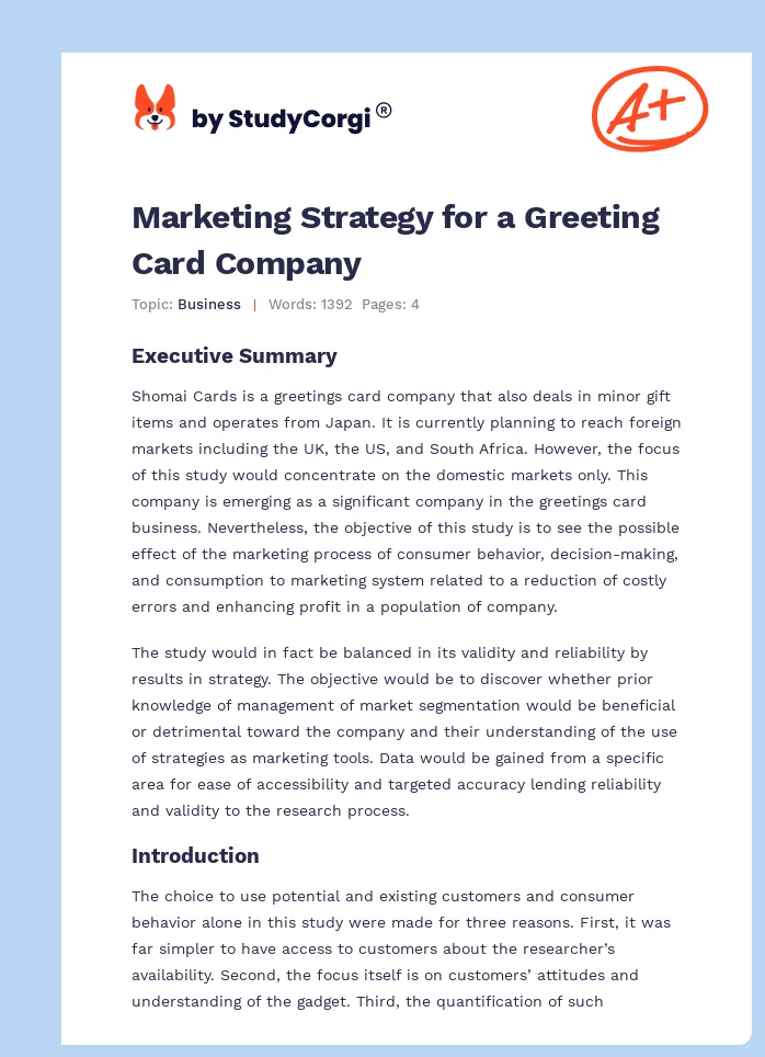 Marketing Strategy for a Greeting Card Company. Page 1