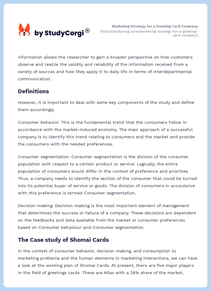 Marketing Strategy for a Greeting Card Company. Page 2