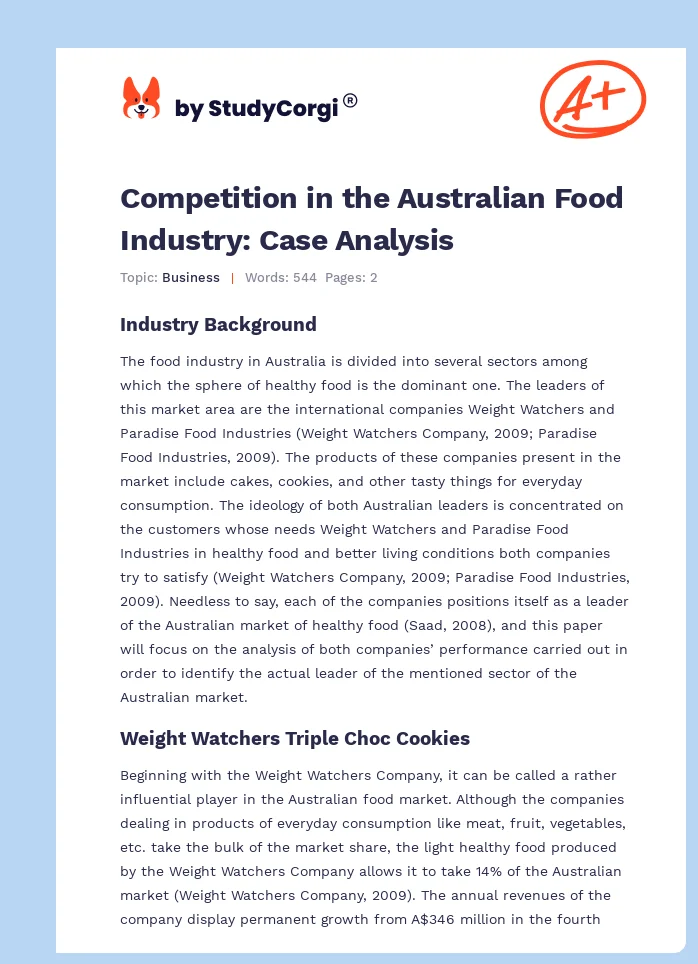 Competition in the Australian Food Industry: Case Analysis. Page 1