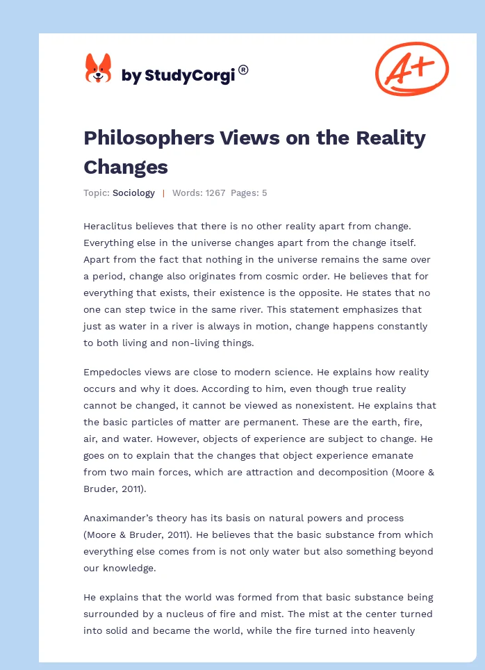 Philosophers Views on the Reality Changes. Page 1