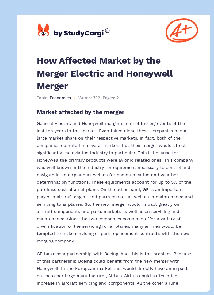 How Affected Market by the Merger Electric and Honeywell Merger. Page 1
