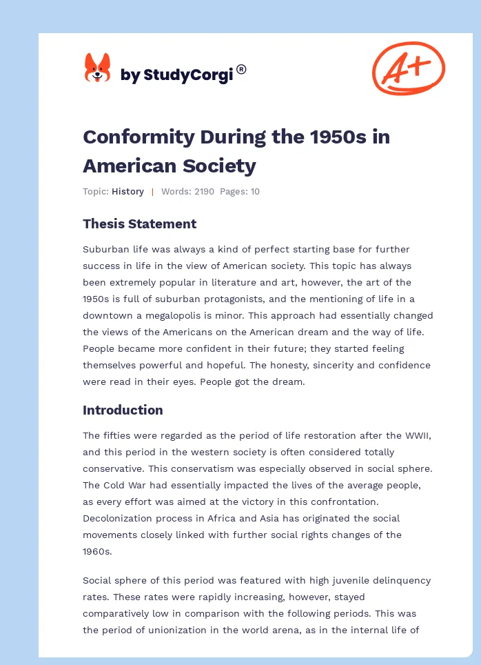 Conformity During the 1950s in American Society. Page 1