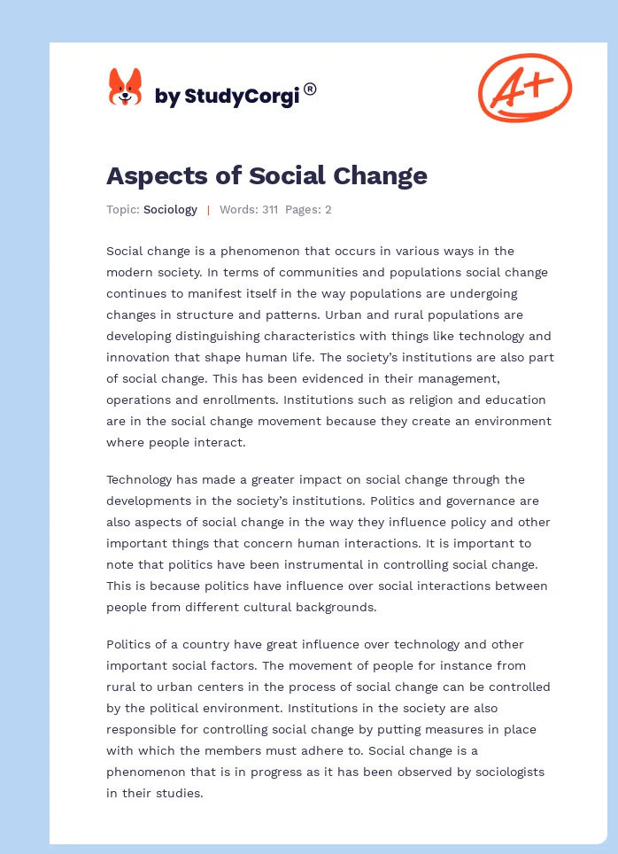 Aspects of Social Change. Page 1