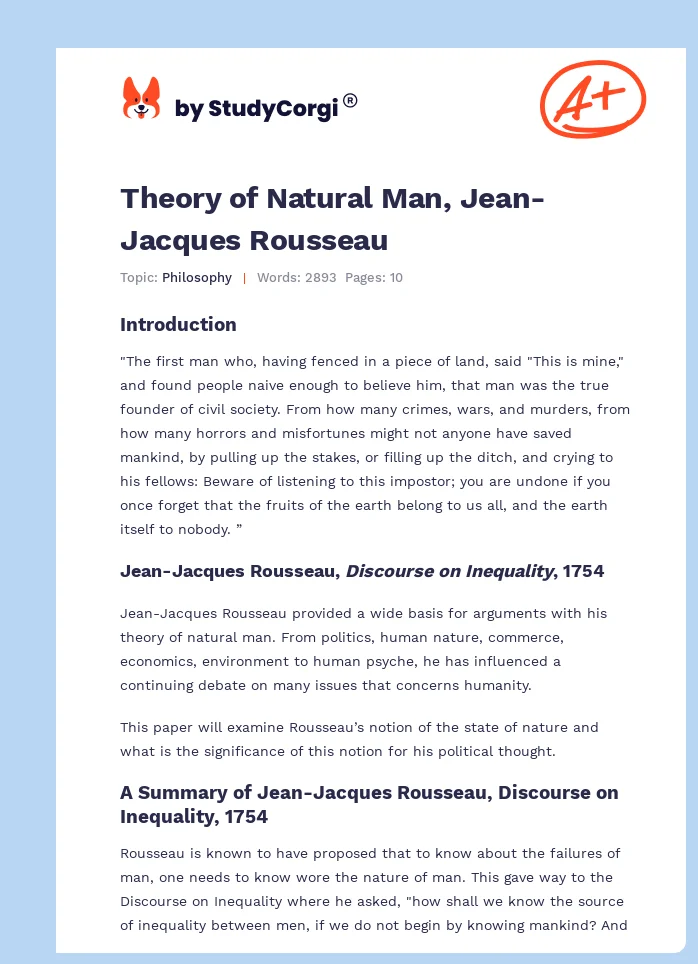 Theory of Natural Man, Jean-Jacques Rousseau. Page 1