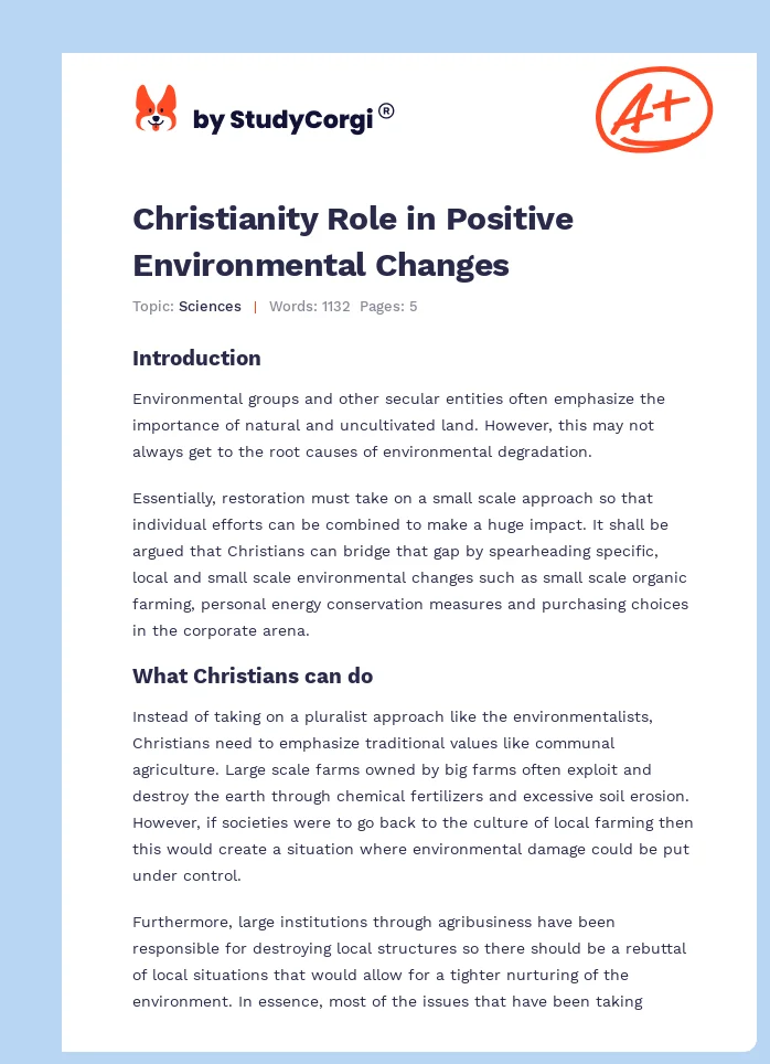 Christianity Role in Positive Environmental Changes. Page 1