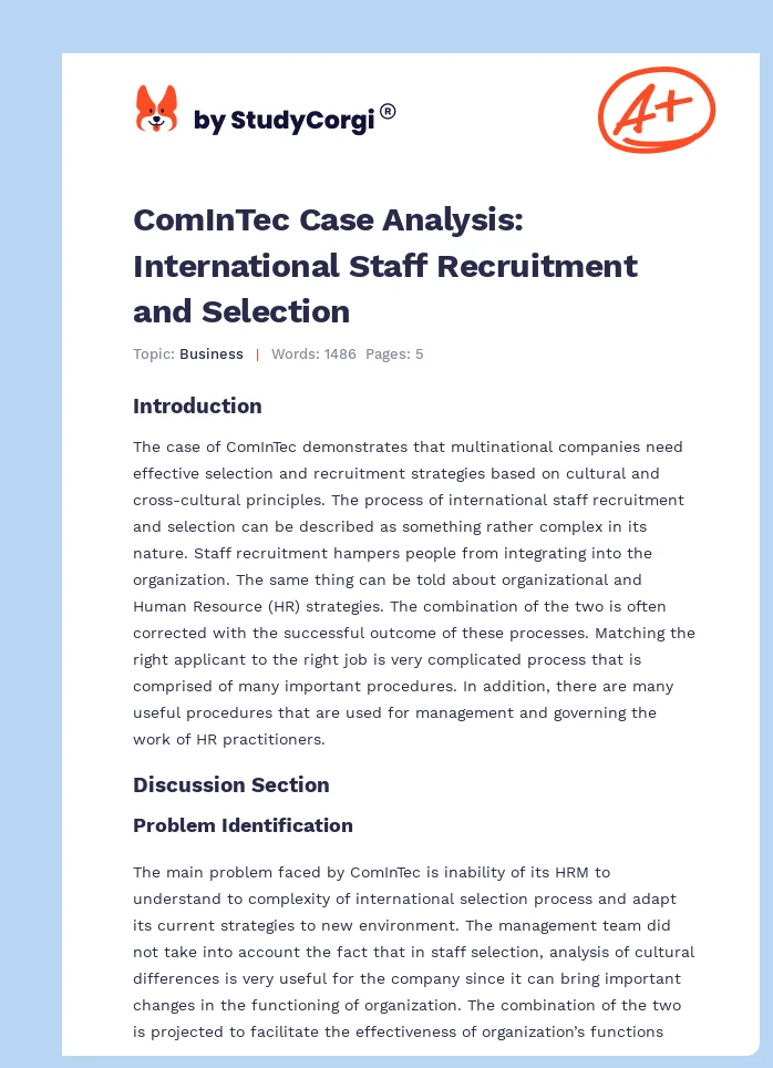 ComInTec Case Analysis: International Staff Recruitment and Selection. Page 1