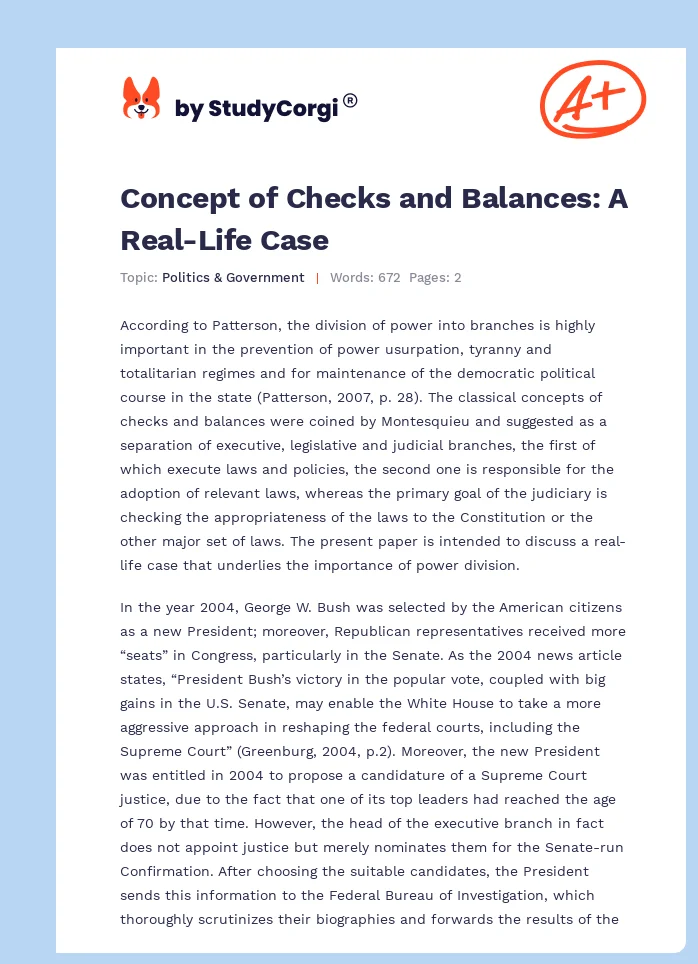 Concept of Checks and Balances: A Real-Life Case. Page 1