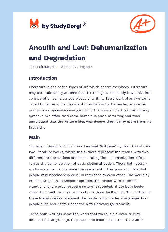 Anouilh and Levi: Dehumanization and Degradation. Page 1